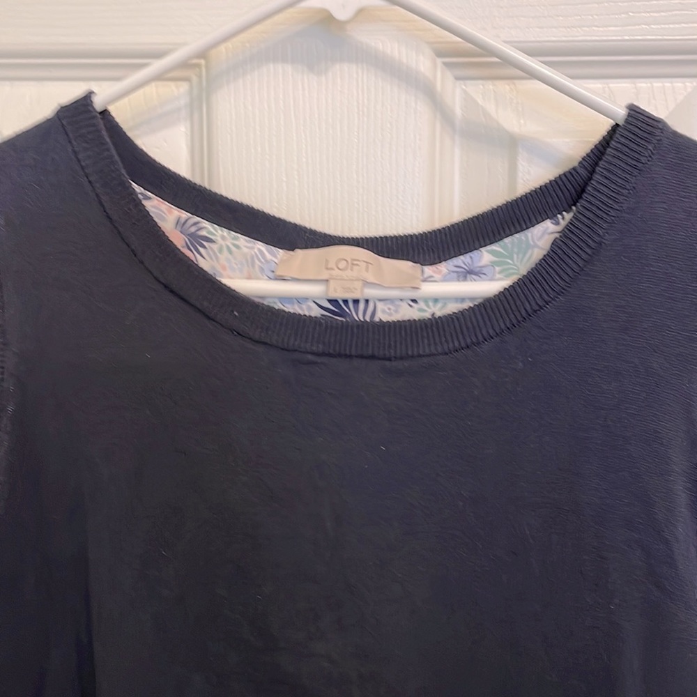 Loft top layered. Blue floral print.